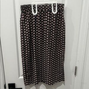 J. Crew Black and Pink Floral Midi Skirt, Size Medium